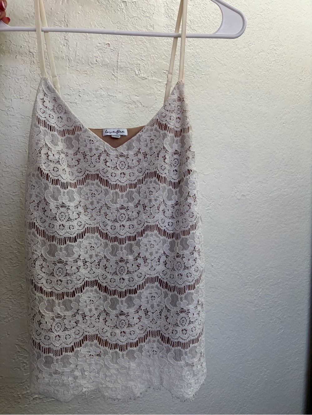 love, Fire Cream Lace Camisole with Scalloped Hem